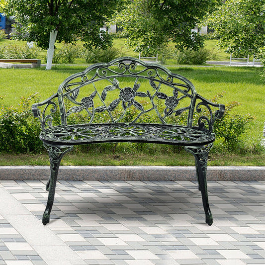 Outdoor Cast Aluminum Patio Bench Antique Rose, Green Outdoor Benches Green at Gallery Canada