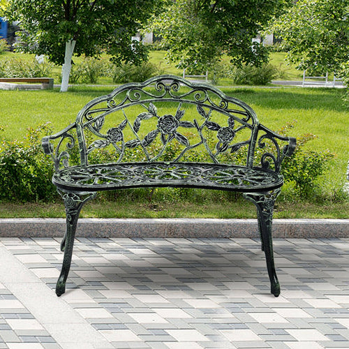 Outdoor Cast Aluminum Patio Bench Antique Rose, Green