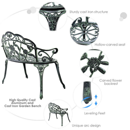 Outdoor Cast Aluminum Patio Bench Antique Rose, Green Outdoor Benches at Gallery Canada