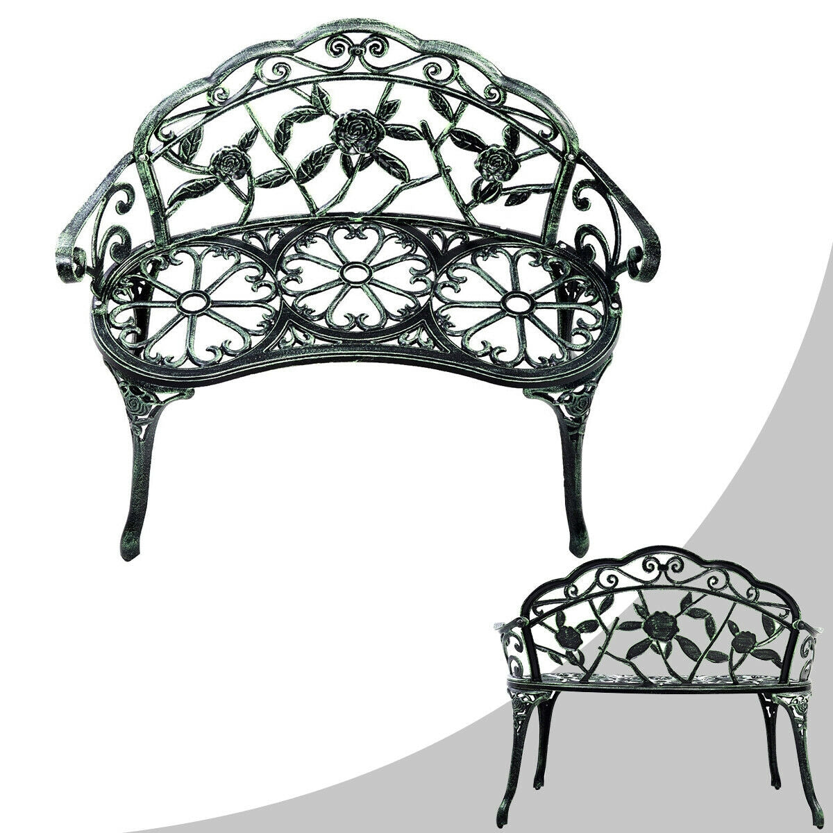Outdoor Cast Aluminum Patio Bench Antique Rose, Green Outdoor Benches at Gallery Canada
