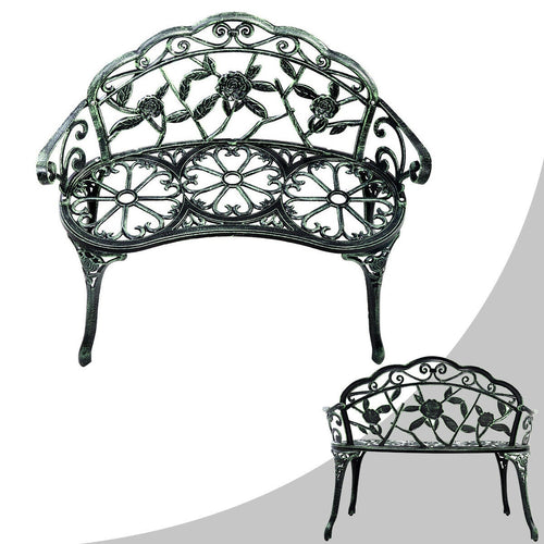 Outdoor Cast Aluminum Patio Bench Antique Rose, Green