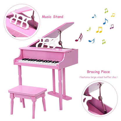 Musical Instrument Toy 30-Key Children Mini Grand Piano with Bench, Pink - Gallery Canada