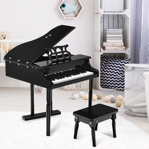 Musical Instrument Toy 30-Key Children Mini Grand Piano with Bench, Black