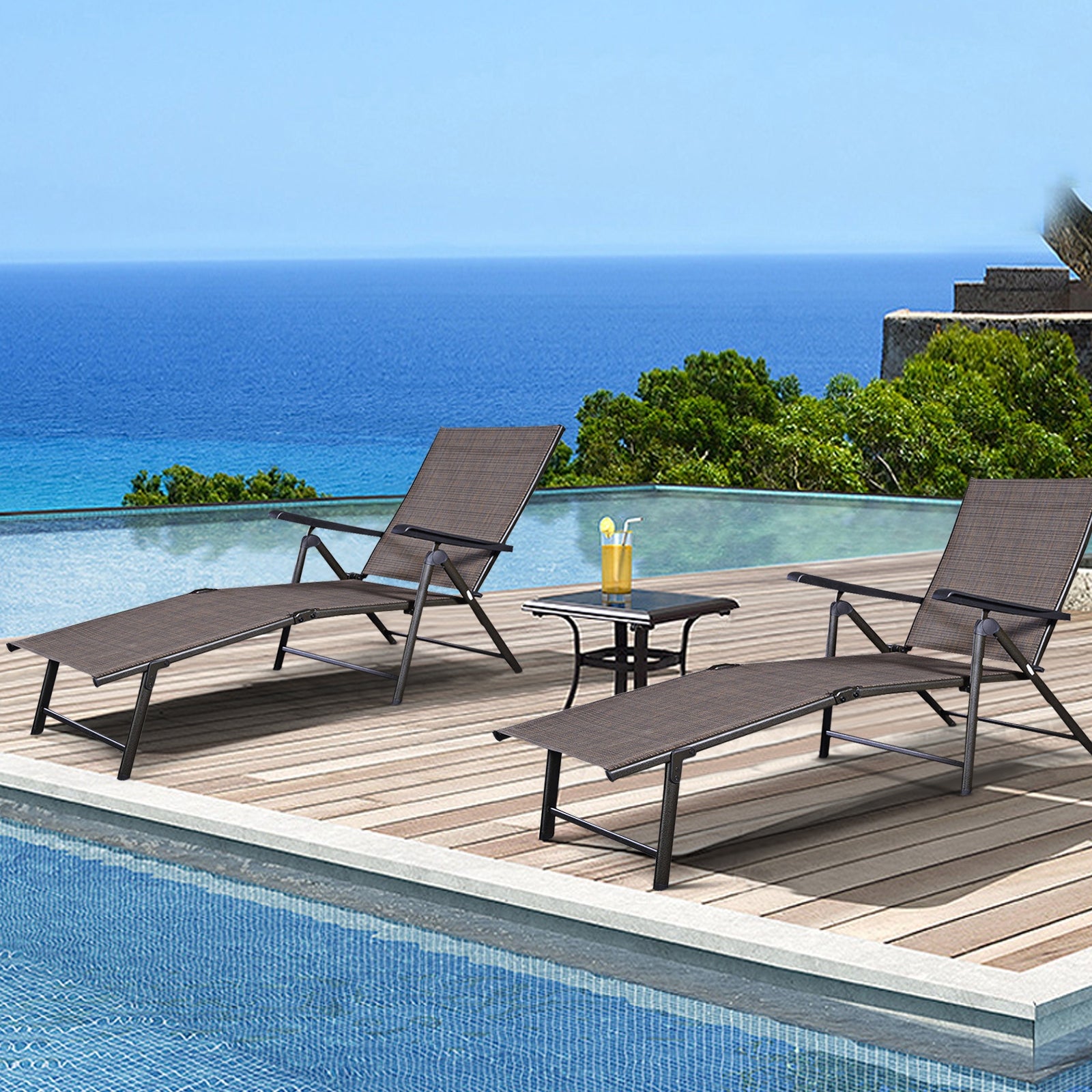 Adjustable outdoor patio pool chaise lounge, Brown Outdoor Chaise Lounges at Gallery Canada
