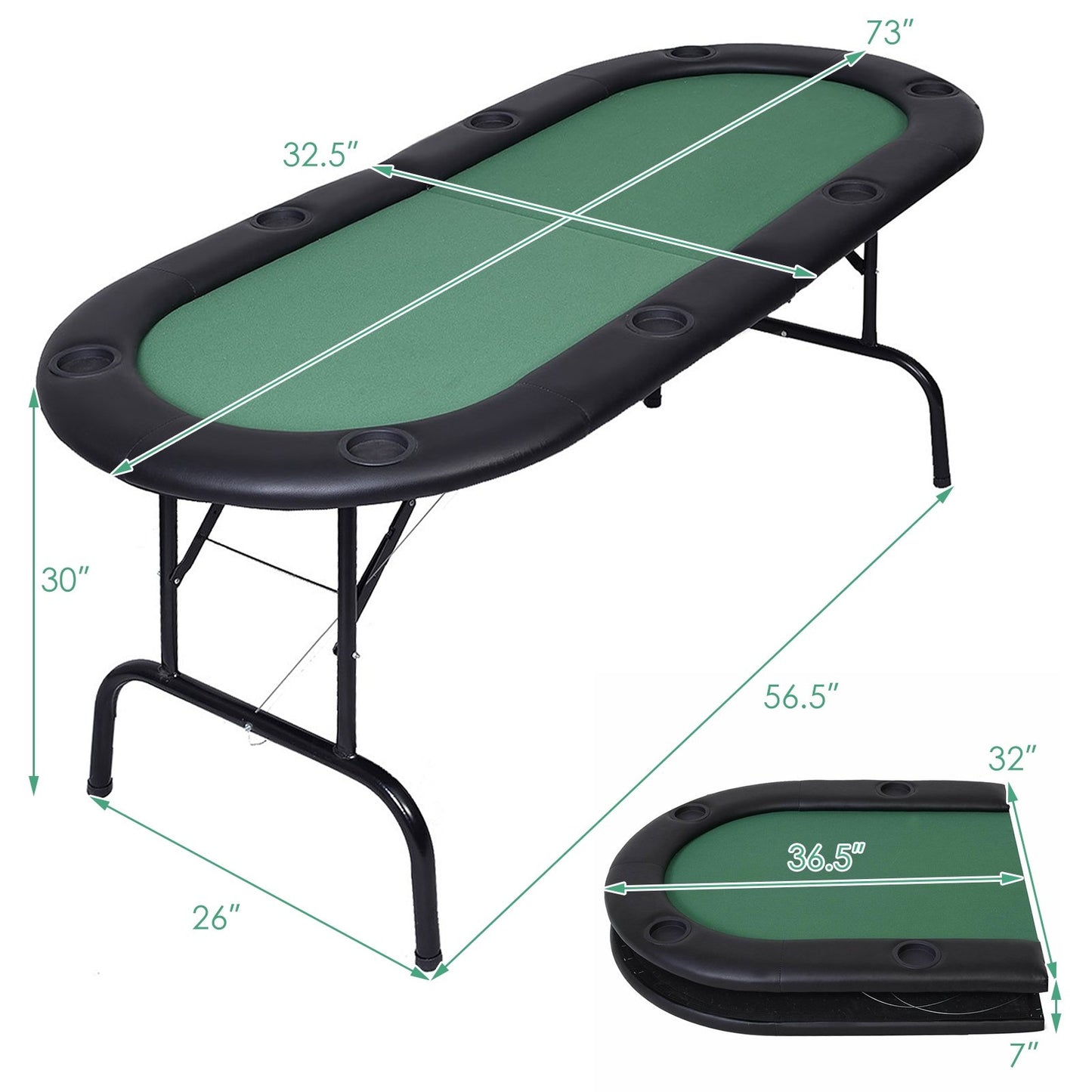 8 Players Texas Holdem Foldable Poker Table, Green - Gallery Canada