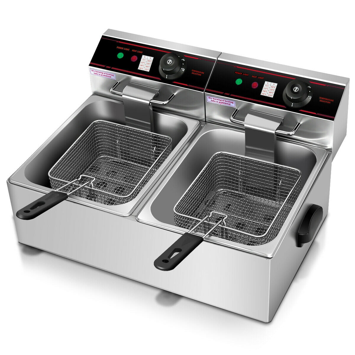 3400W Dual Tank Electric Countertop Deep Fryer, Silver Air Fryers Silver at Gallery Canada