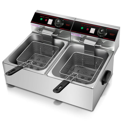 3400W Dual Tank Electric Countertop Deep Fryer, Silver