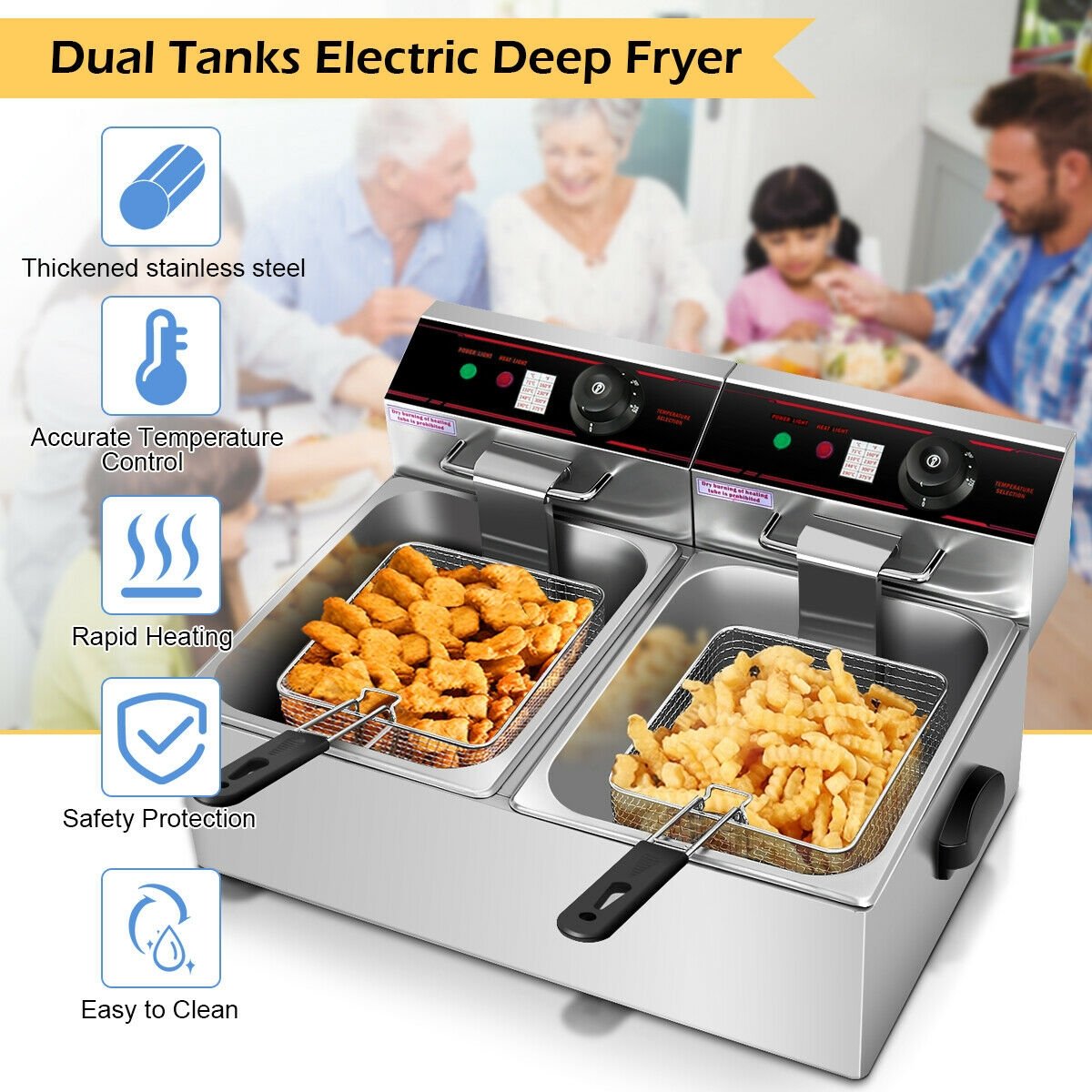 3400W Dual Tank Electric Countertop Deep Fryer, Silver at Gallery Canada