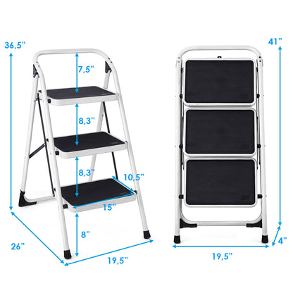 Folding 3-Step Ladder with Handgrip and Anti-Slip Platform, White Ladders at Gallery Canada