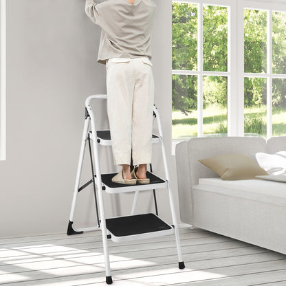 Folding 3-Step Ladder with Handgrip and Anti-Slip Platform, White Ladders at Gallery Canada