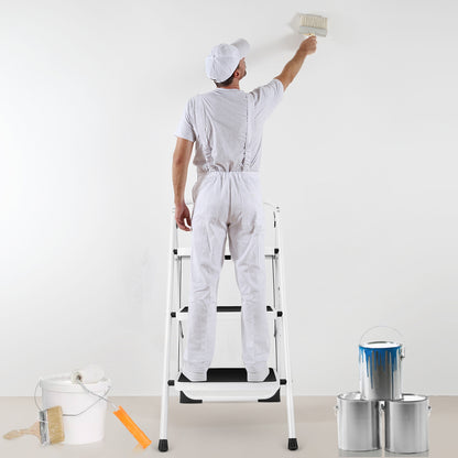 Folding 3-Step Ladder with Handgrip and Anti-Slip Platform, White Ladders at Gallery Canada