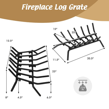 31/25/18 Inch Fireplace Grate for Outdoor Fire Pit-M, Black