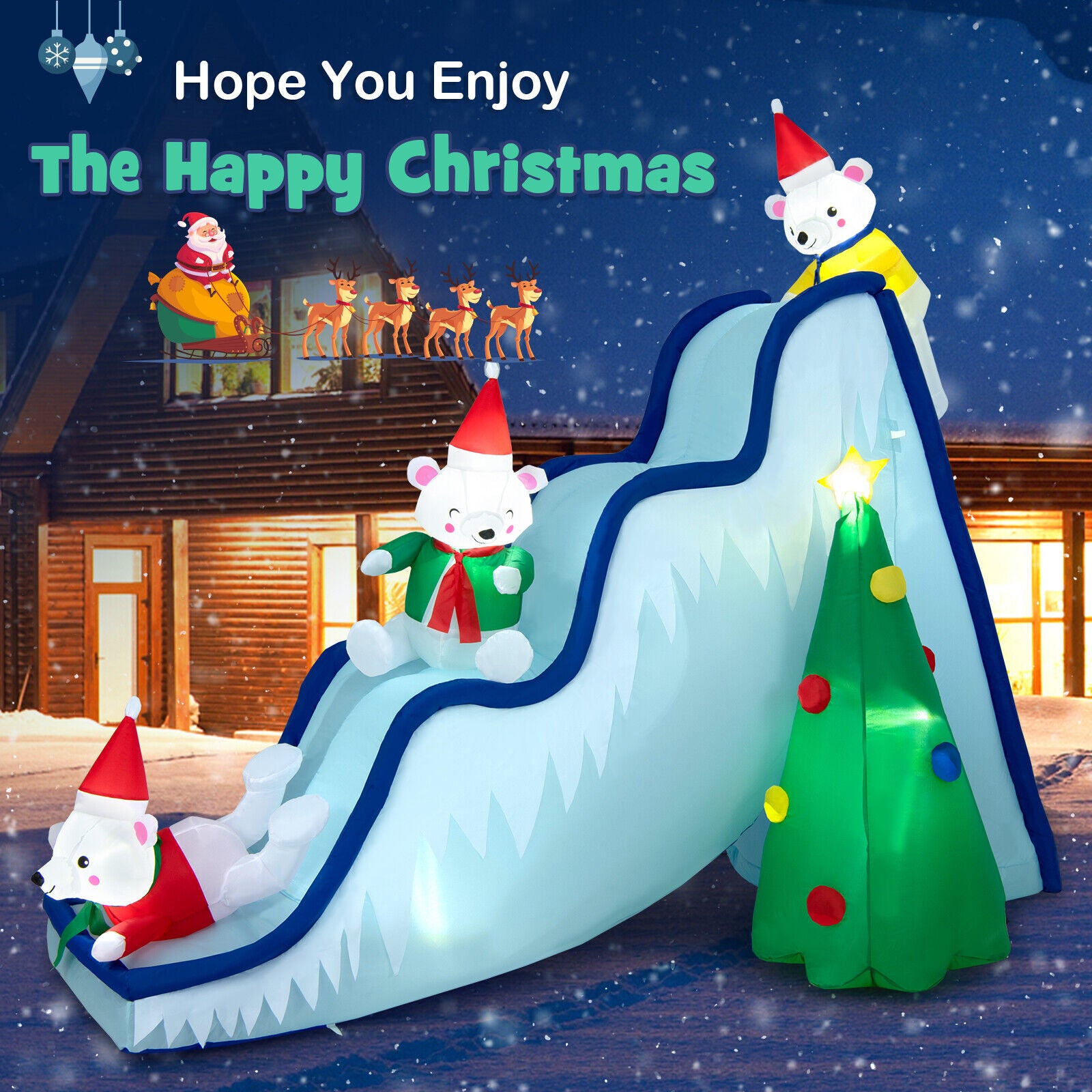 9 Feet Inflatable Polar Bear Slide, LED Lights, Multicolor Christmas Inflatables at Gallery Canada