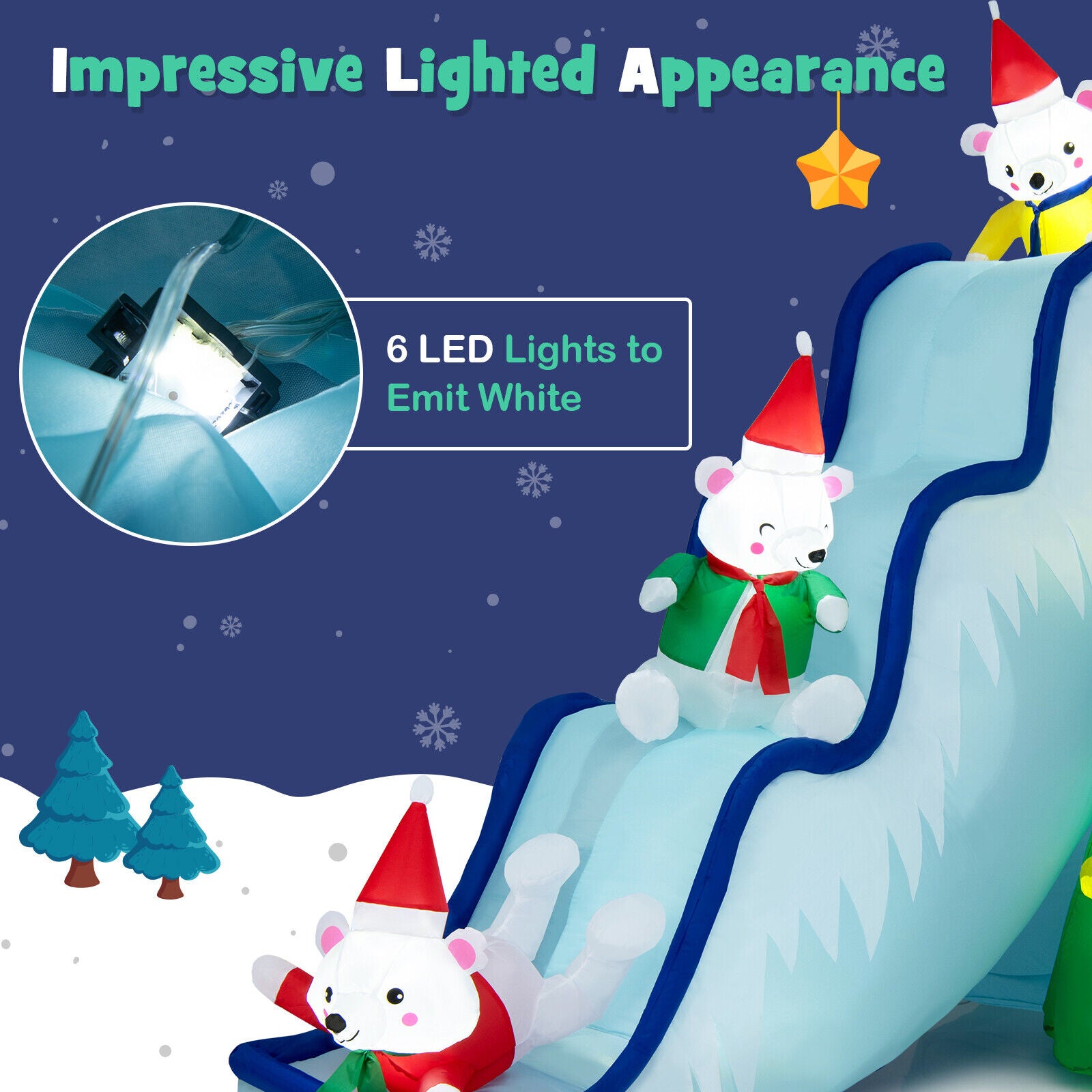 9 Feet Inflatable Polar Bear Slide, LED Lights, Multicolor Christmas Inflatables at Gallery Canada