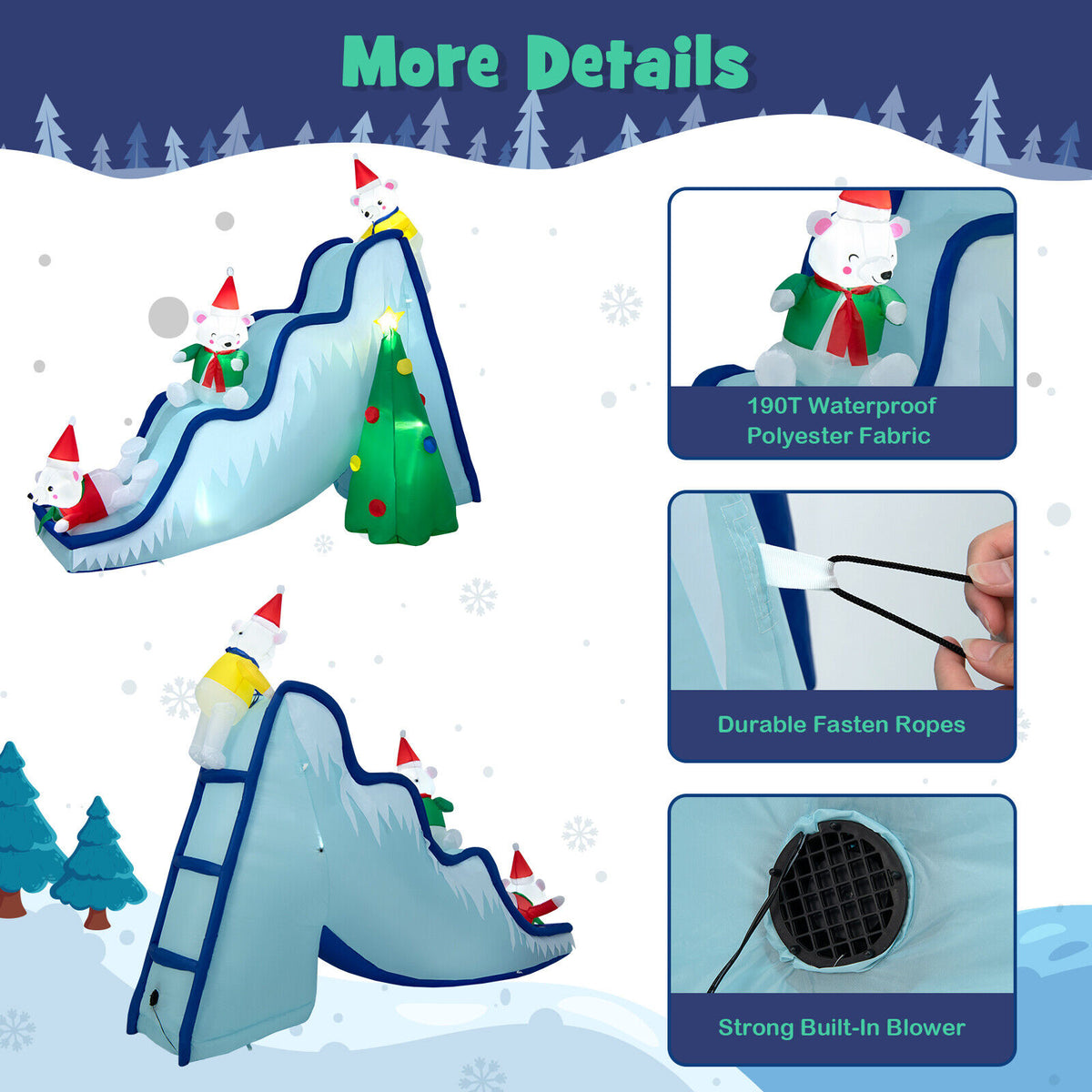 9 Feet Inflatable Polar Bear Slide, LED Lights, Multicolor Christmas Inflatables at Gallery Canada