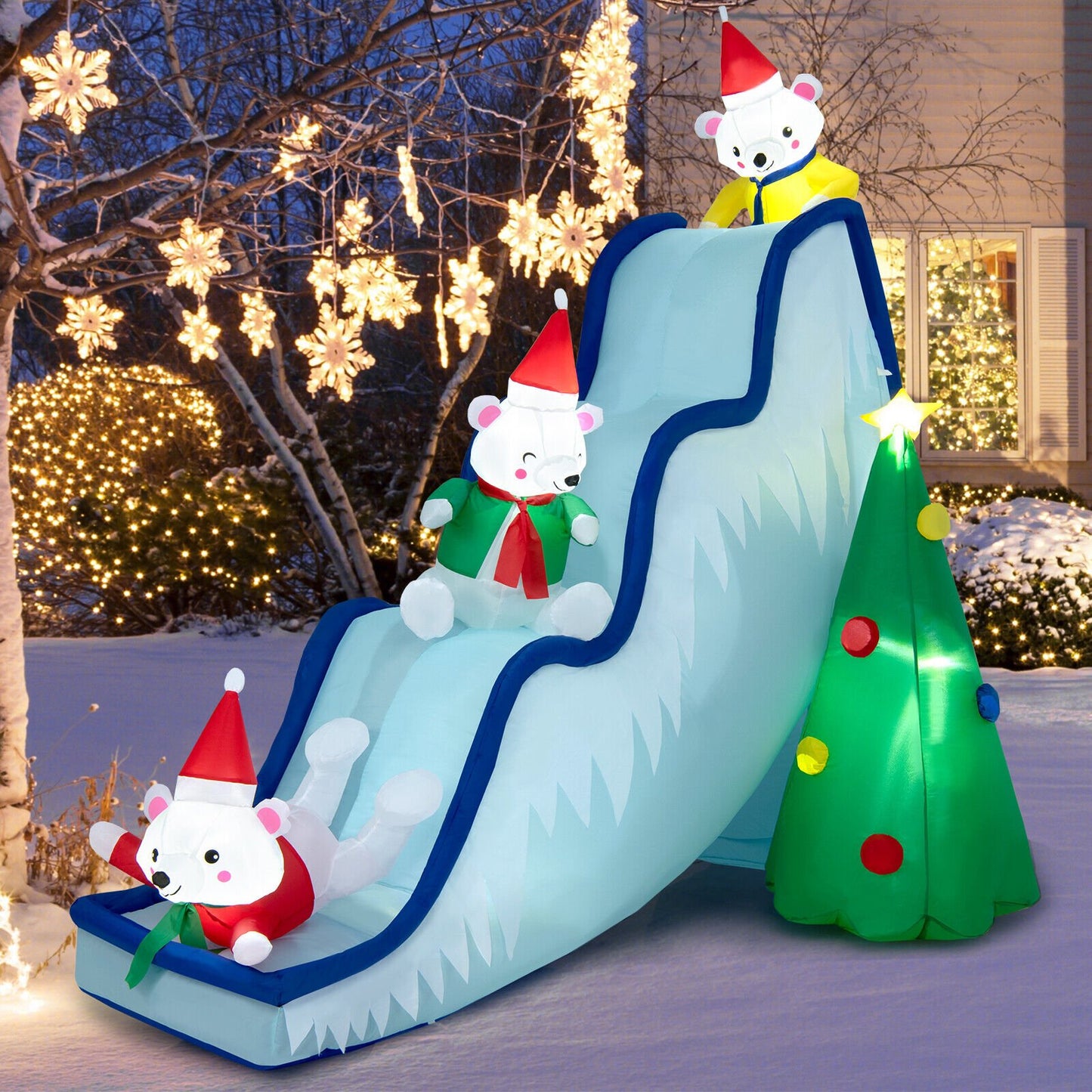 9 Feet Inflatable Polar Bear Slide Scene Decoration with LED Lights, Multicolor - Gallery Canada