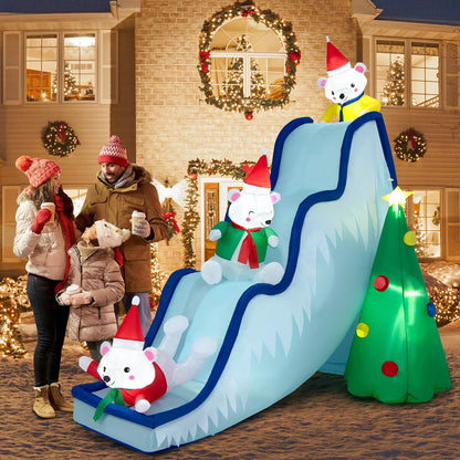 9 Feet Inflatable Polar Bear Slide Scene Decoration with LED Lights, Multicolor - Gallery Canada