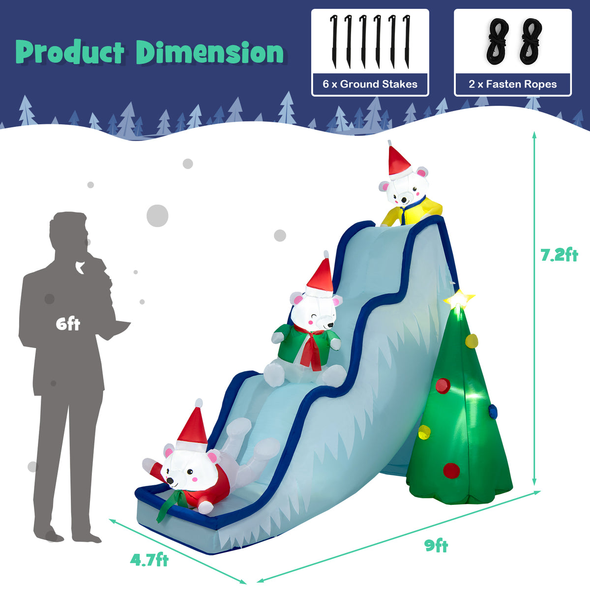 9 Feet Inflatable Polar Bear Slide, LED Lights, Multicolor Christmas Inflatables at Gallery Canada