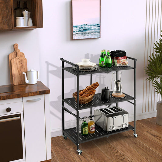 3-Tier Folding Utility Cart with 2 Lockable Casters, Black - Gallery Canada