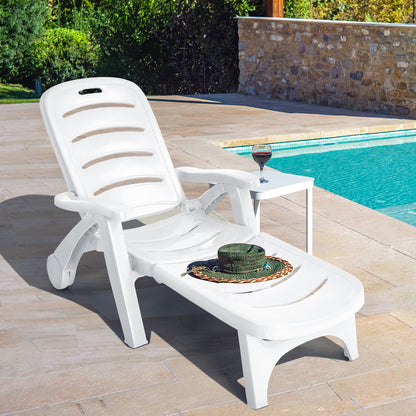 Adjustable Folding Lounger Chaise Chair On Wheels, White Outdoor Chaise Lounges at Gallery Canada