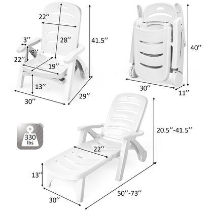 Adjustable Folding Lounger Chaise Chair On Wheels, White Outdoor Chaise Lounges at Gallery Canada