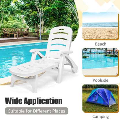 Adjustable Folding Lounger Chaise Chair On Wheels, White Outdoor Chaise Lounges at Gallery Canada