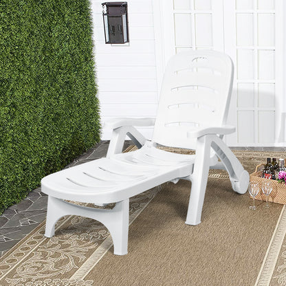 Adjustable Folding Lounger Chaise Chair On Wheels, White Outdoor Chaise Lounges at Gallery Canada