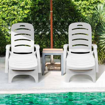 Adjustable Folding Lounger Chaise Chair On Wheels, White Outdoor Chaise Lounges at Gallery Canada