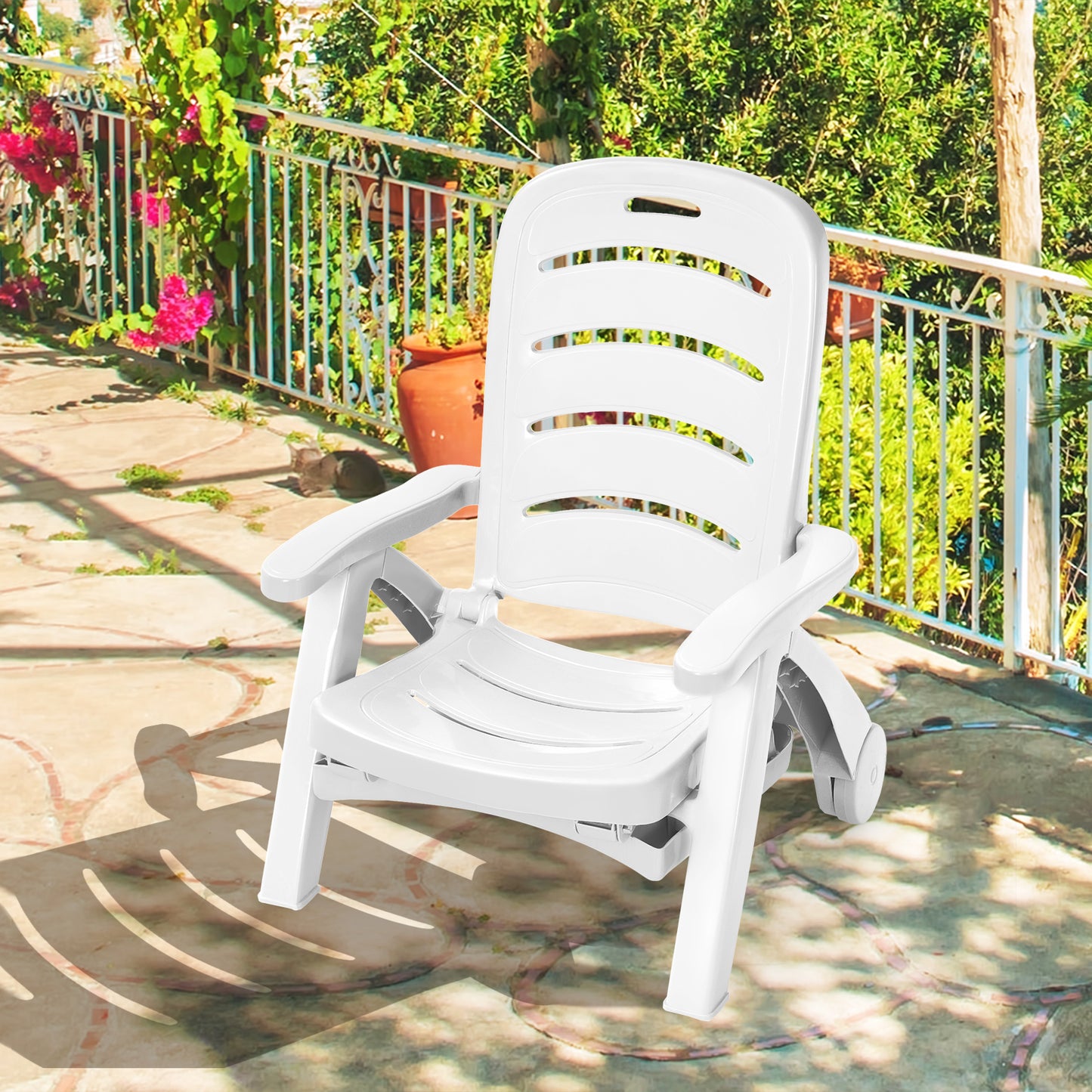 Adjustable Folding Lounger Chaise Chair On Wheels, White Outdoor Chaise Lounges at Gallery Canada