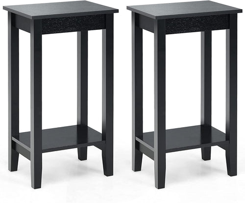 2-Tier End Table Set With Storage Shelf, Black