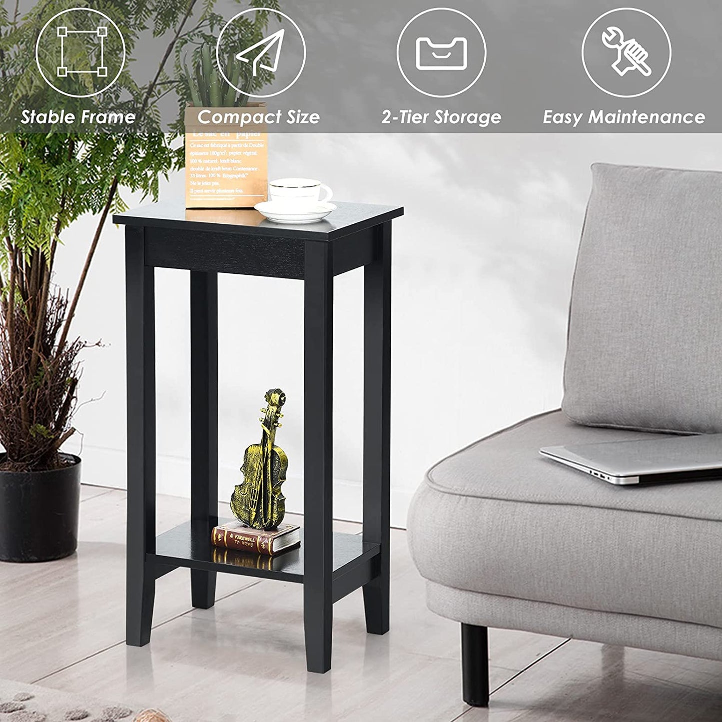 2-Tier End Table Set With Storage Shelf, Black End & Side Tables at Gallery Canada