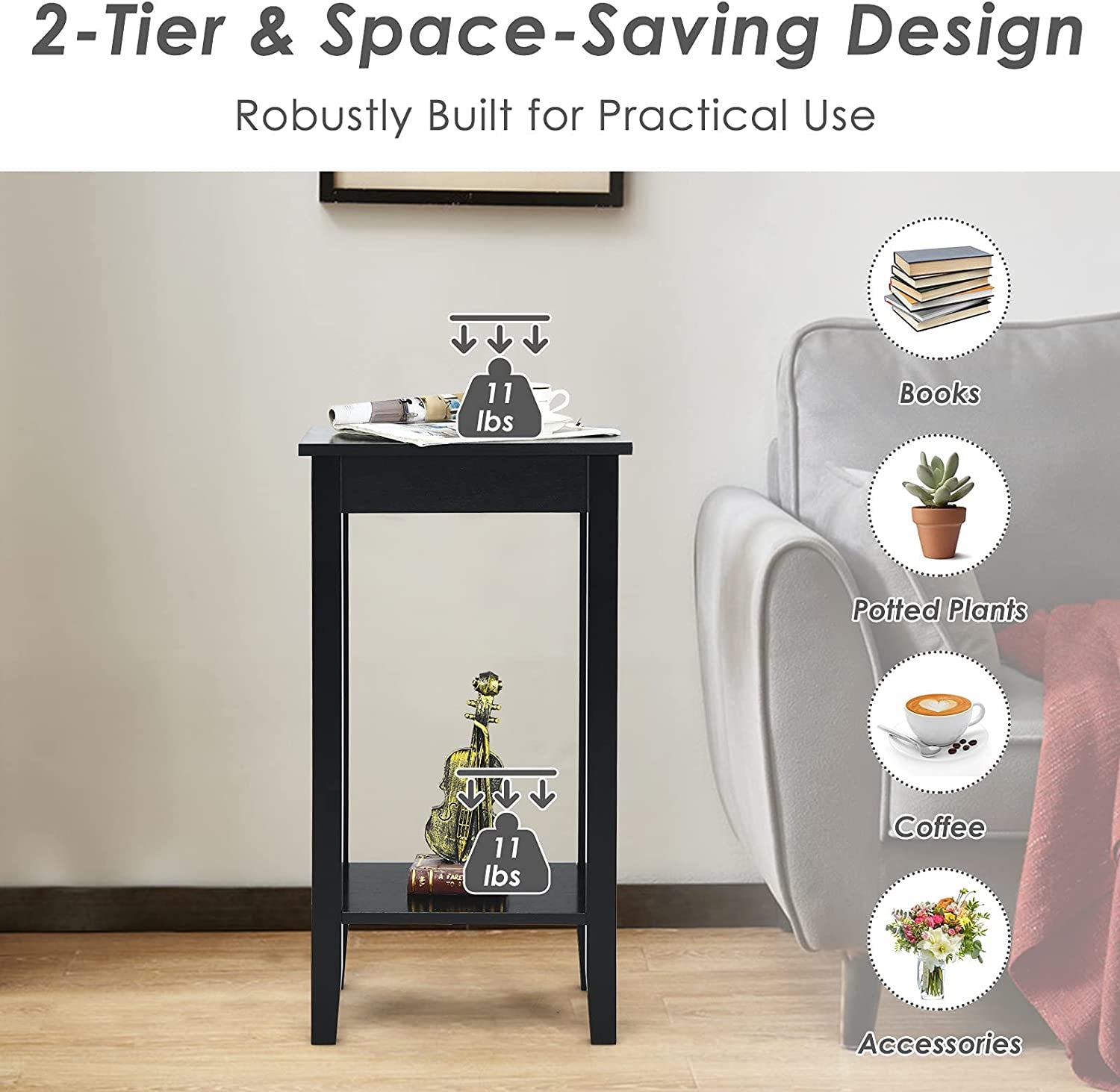 2-Tier End Table Set With Storage Shelf, Black End & Side Tables at Gallery Canada
