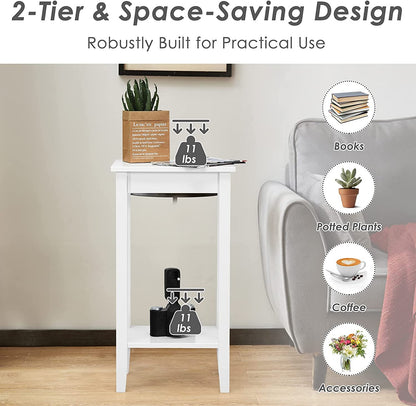 Set of 2 Versatile 2-Tier End Table with Storage Shelf, White