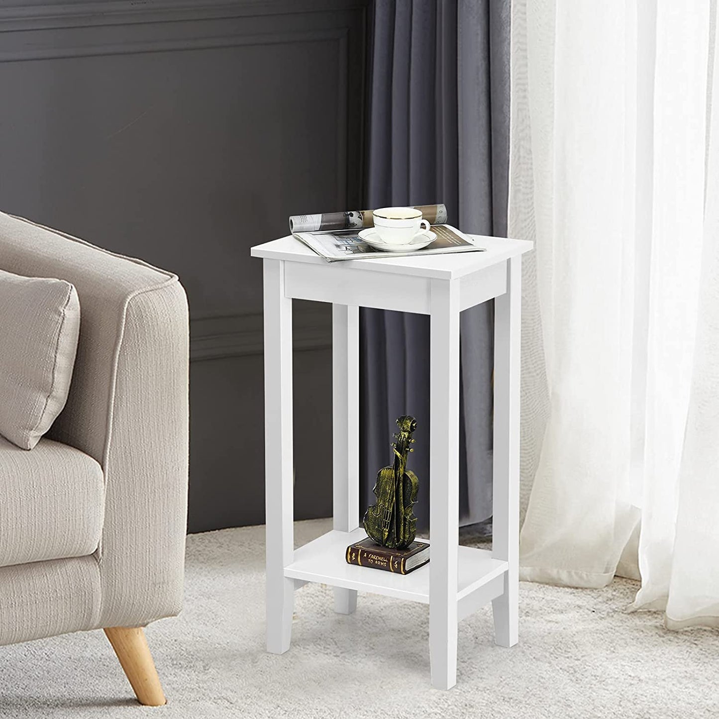 Set of 2 Versatile 2-Tier End Table with Storage Shelf, White
