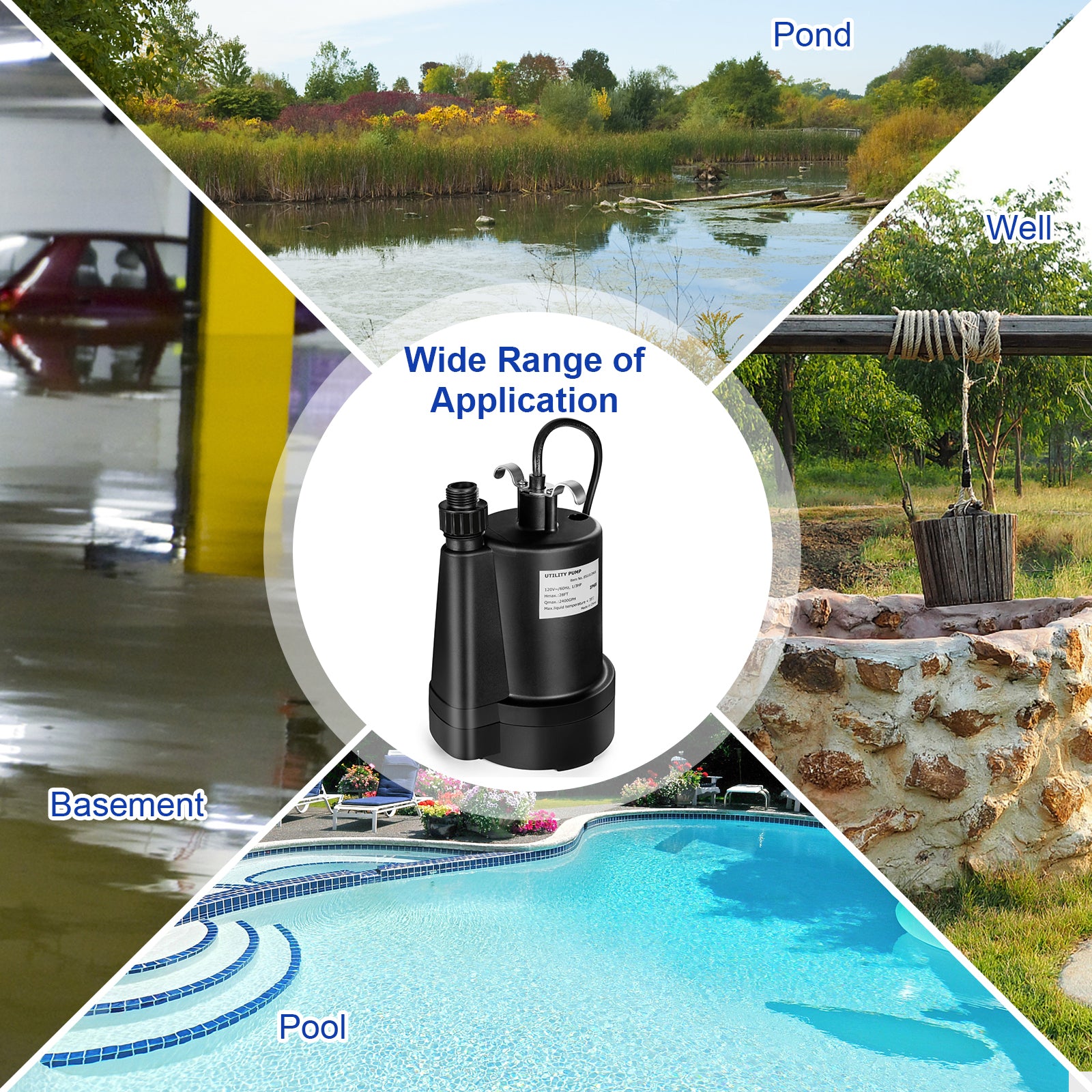 1/3HP 2400GPH Submersible Utility Pump Portable Electric Water Pump with 10 FT Cord, Black Watering & Irrigation at Gallery Canada