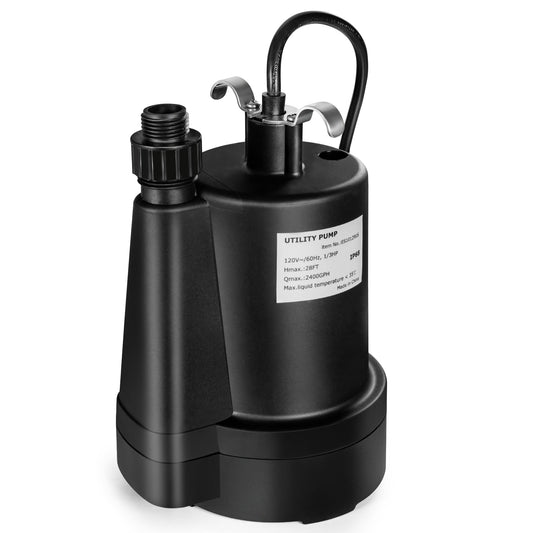 1/3HP 2400GPH Submersible Utility Pump, 10 FT Cord, Black