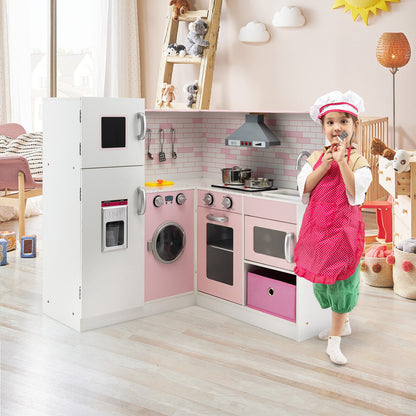 Corner Play Kitchen Wooden Toy Set with Sound and Light, Pink Play Kitchen Sets at Gallery Canada