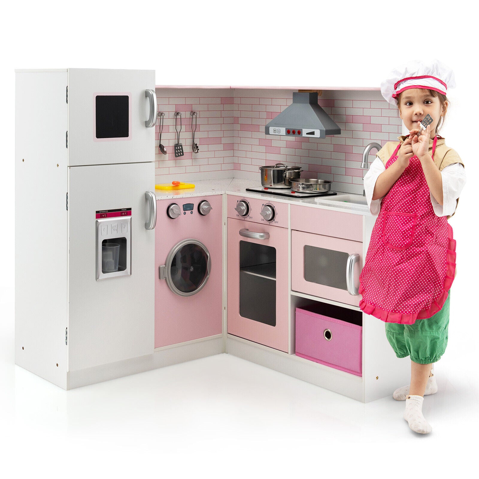 Corner Play Kitchen Wooden Toy Set with Sound and Light, Pink Play Kitchen Sets at Gallery Canada