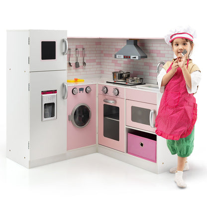 Corner Play Kitchen Wooden Toy Set with Sound and Light, Pink Play Kitchen Sets at Gallery Canada