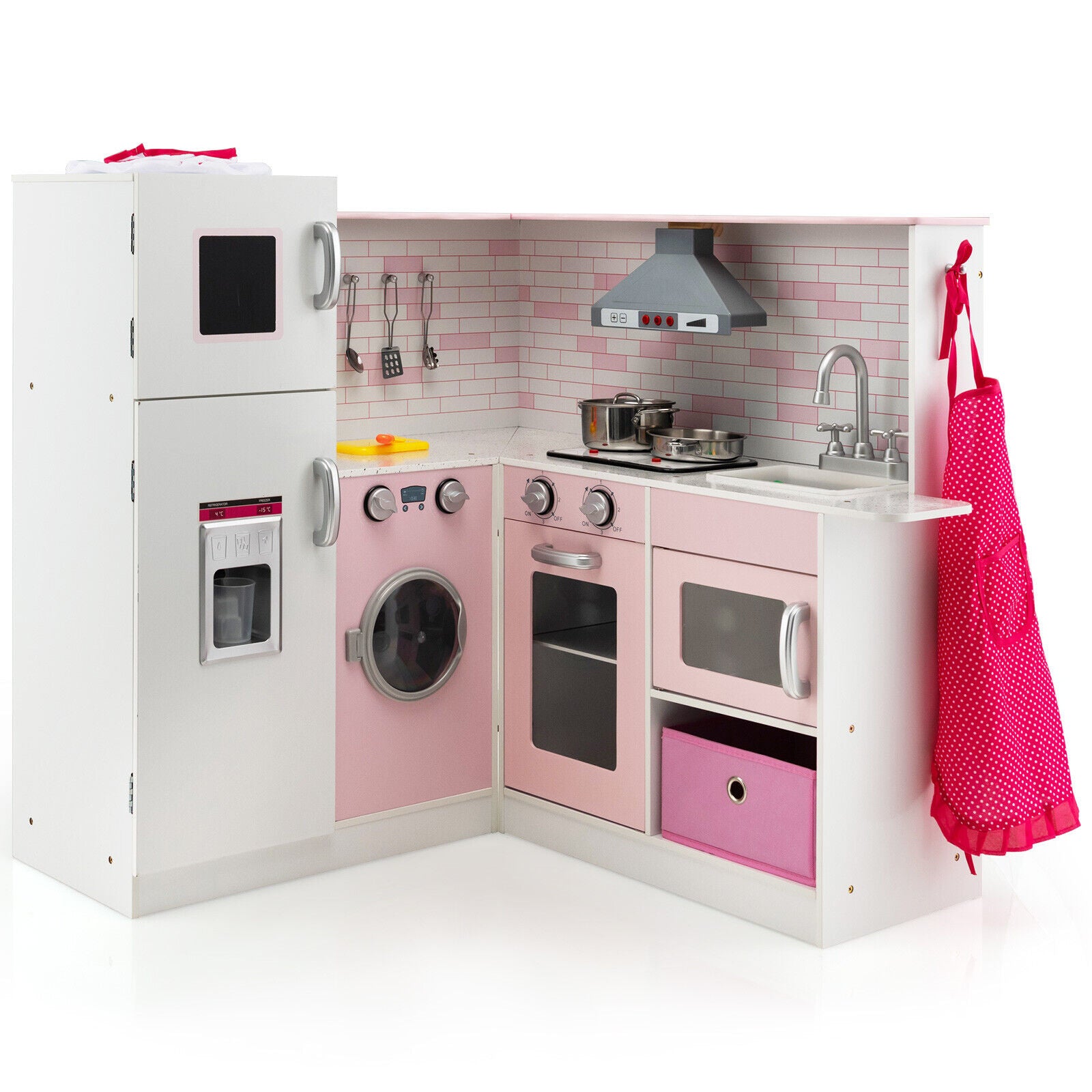 Corner Play Kitchen Wooden Toy Set with Sound and Light, Pink Play Kitchen Sets Pink at Gallery Canada