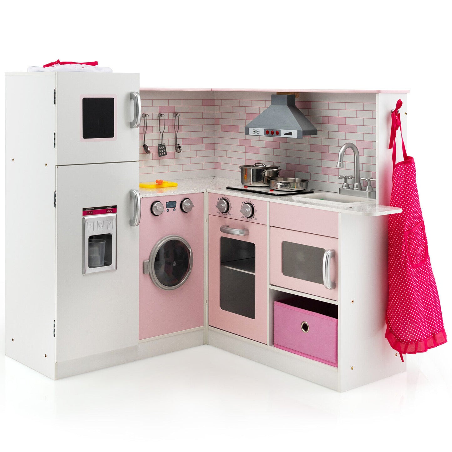 Corner Play Kitchen Wooden Toy Set with Sound and Light, Pink Play Kitchen Sets Pink at Gallery Canada