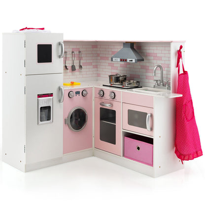Corner Play Kitchen Wooden Toy Set with Sound and Light, Pink Play Kitchen Sets Pink at Gallery Canada