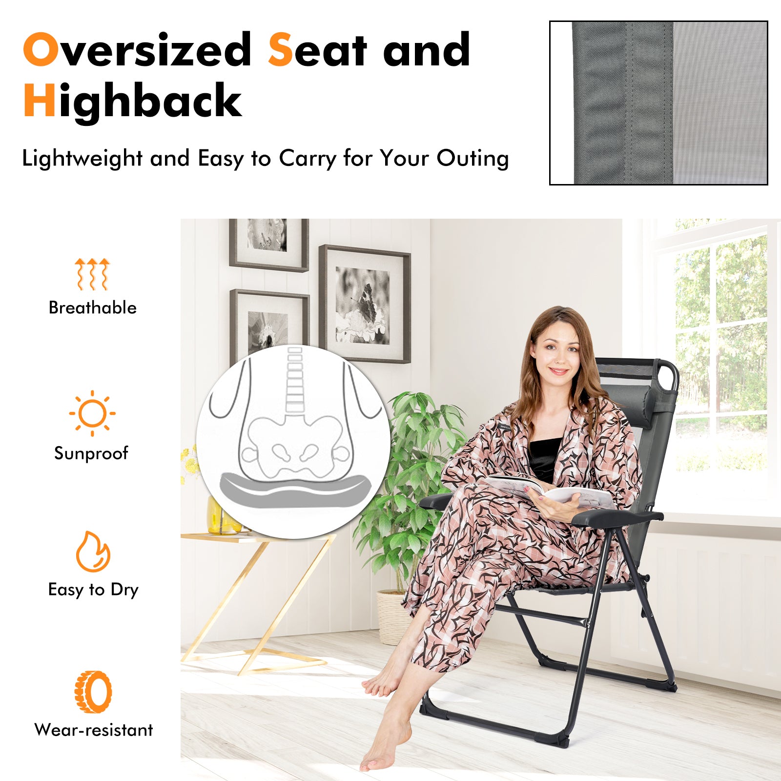 2 Pieces Patio Adjustable Folding Recliner Chairs with 7 Level Adjustable Backrest, Gray Beach & Lawn Chairs at Gallery Canada