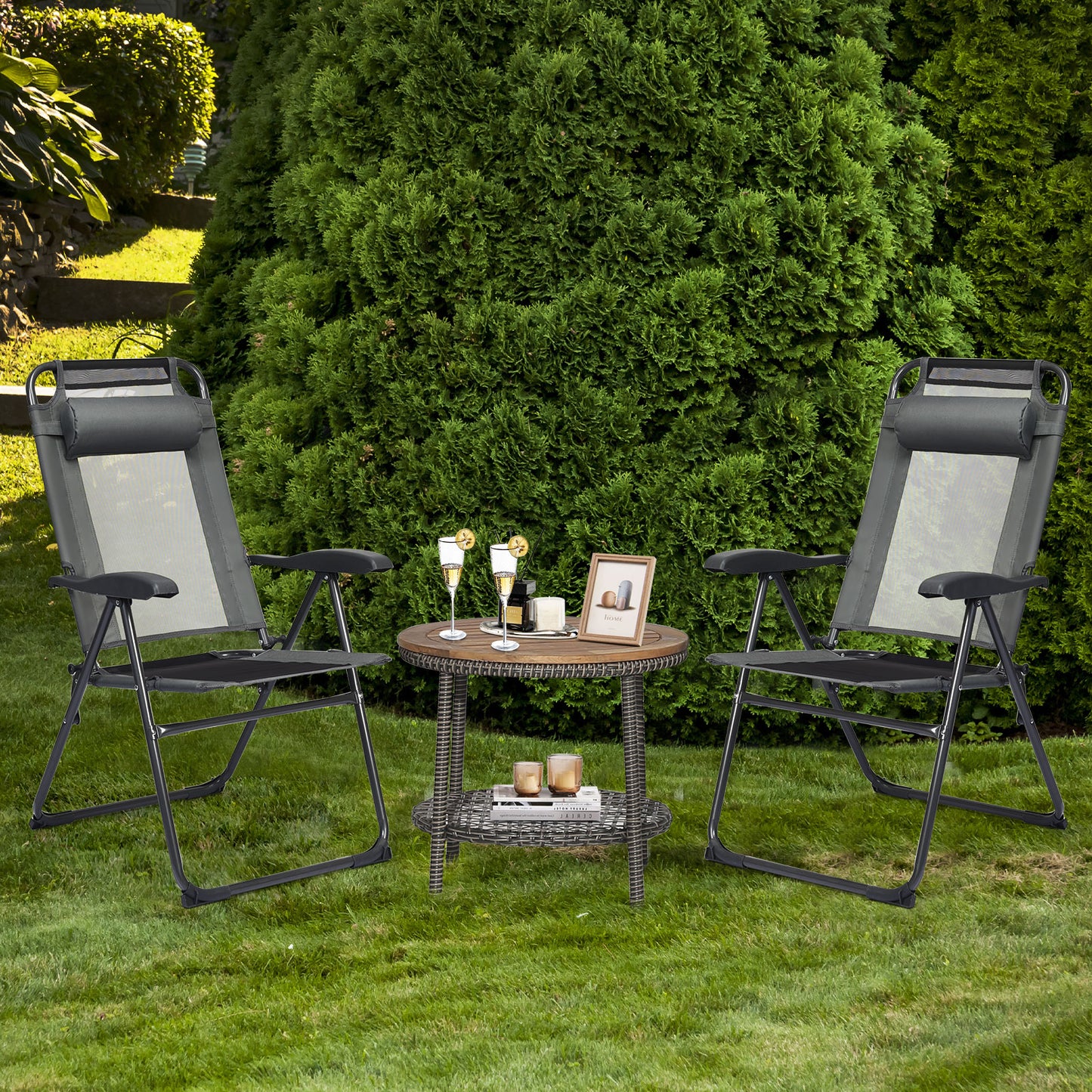 2 Pieces Patio Adjustable Folding Recliner Chairs with 7 Level Adjustable Backrest, Gray Beach & Lawn Chairs at Gallery Canada