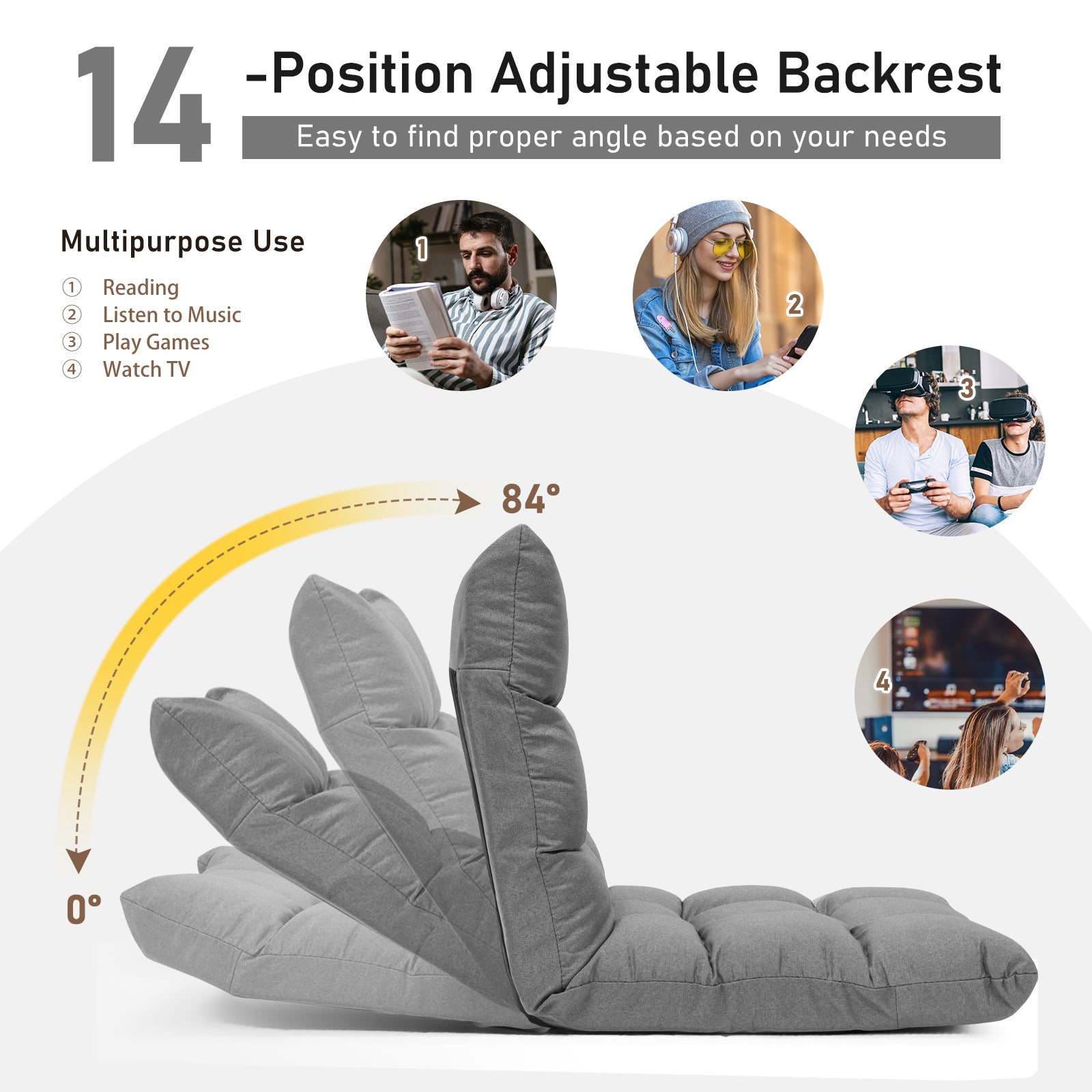 14-Position Adjustable Folding Gaming Sofa, Gray Floor Chairs at Gallery Canada