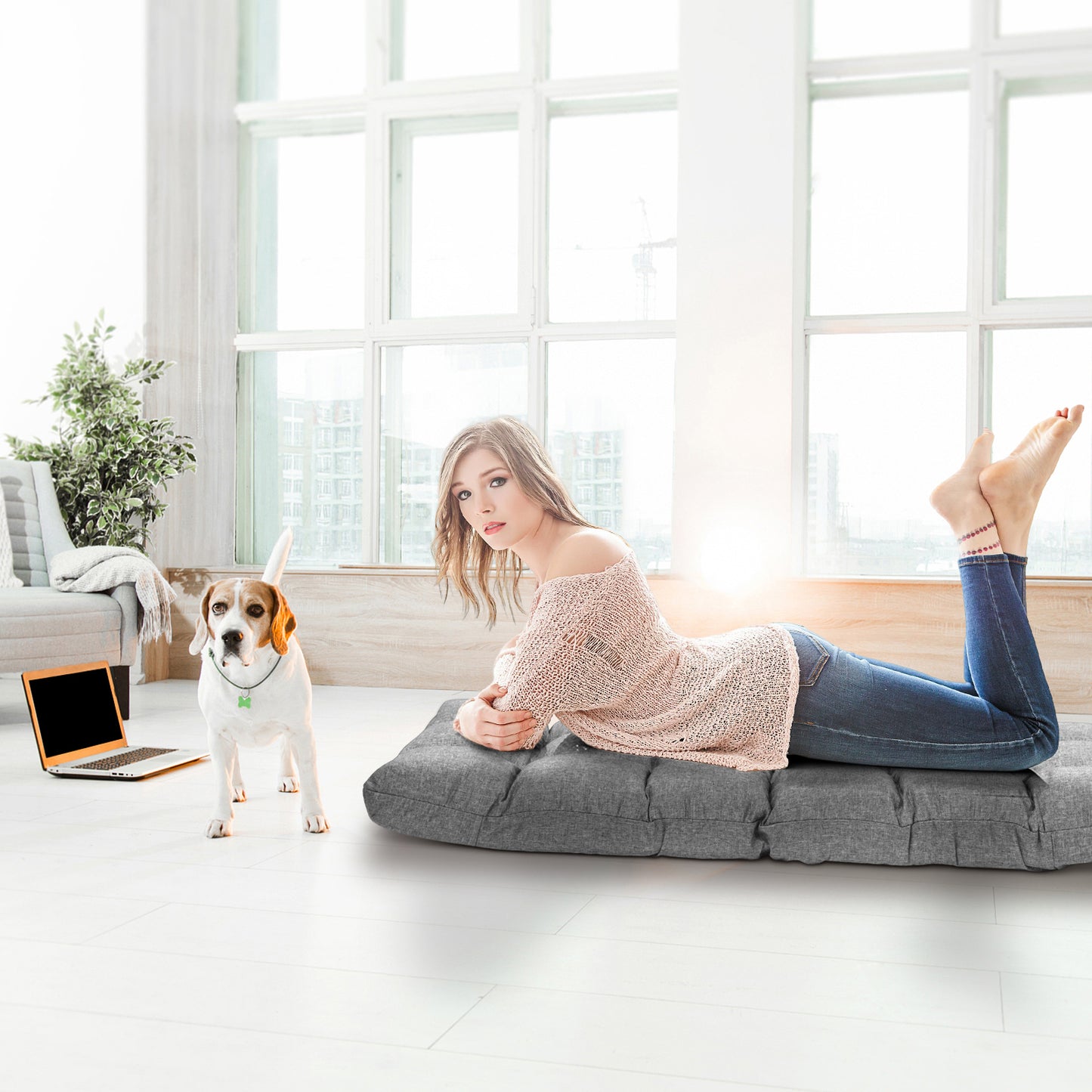 14-Position Adjustable Folding Gaming Sofa, Gray Floor Chairs at Gallery Canada