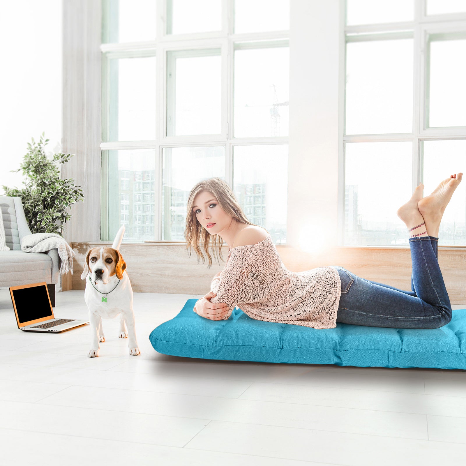 Adjustable Folding Gaming Sofa, Light Blue Floor Chairs at Gallery Canada