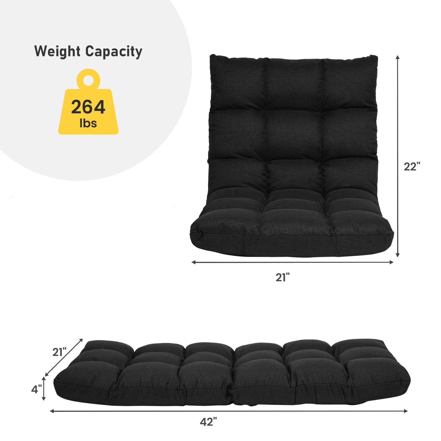 14-Position Adjustable Folding Gaming Sofa, Black Floor Chairs at Gallery Canada