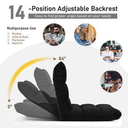 14-Position Adjustable Folding Gaming Sofa, Black Floor Chairs at Gallery Canada