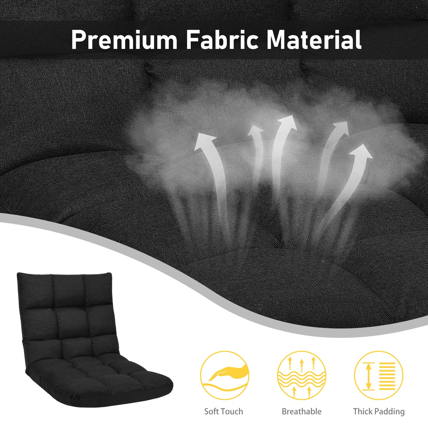 14-Position Adjustable Folding Gaming Sofa, Black Floor Chairs at Gallery Canada